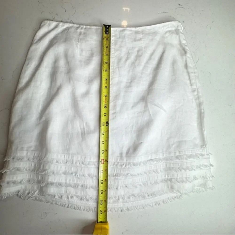 Tommy Bahama White Linen Fringe Hem Skirt Womens Size 12 Lined Knee Length
